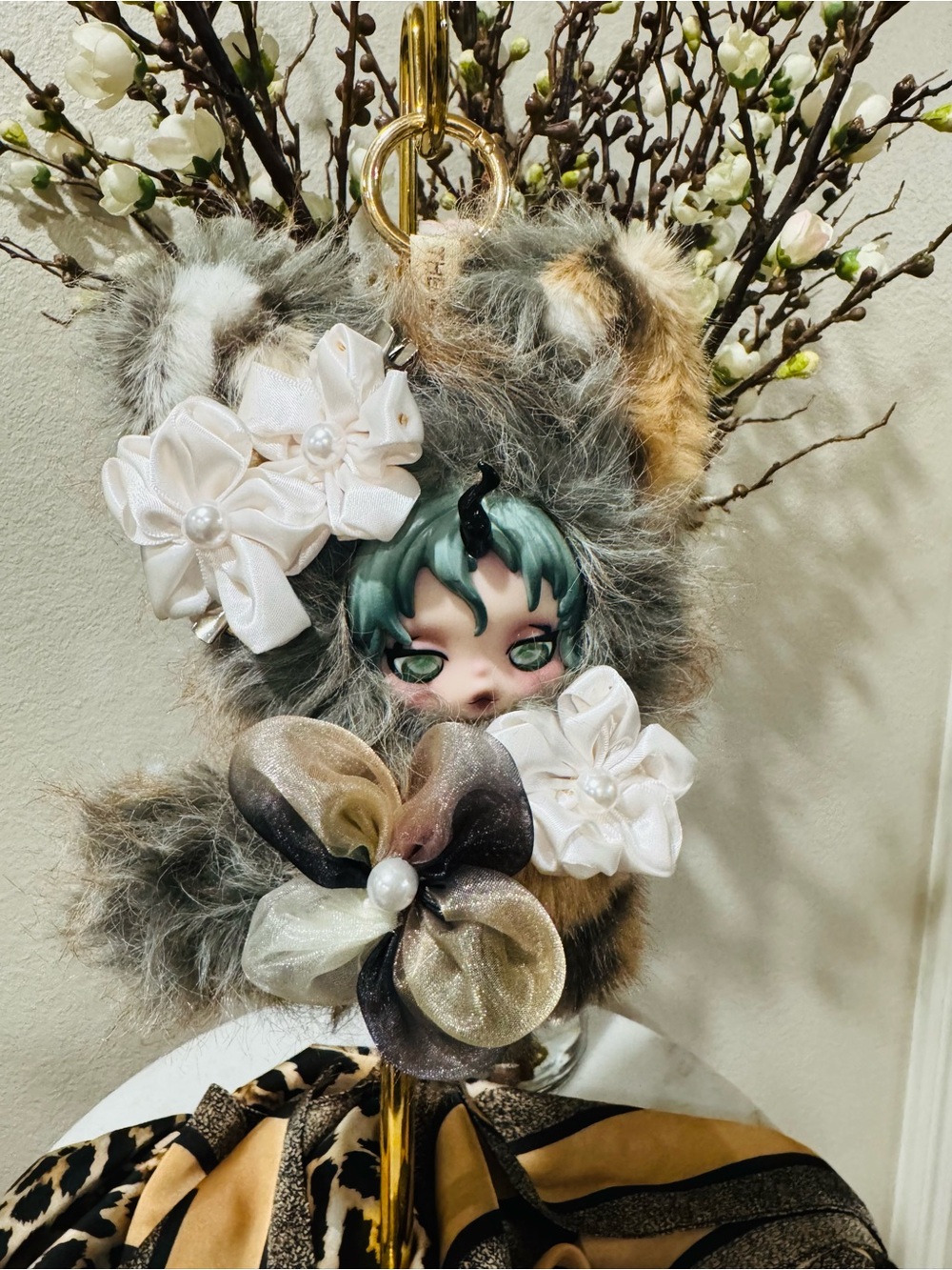 Custom Skullpanda Plush Fur Fox Bag Charm with Accessories